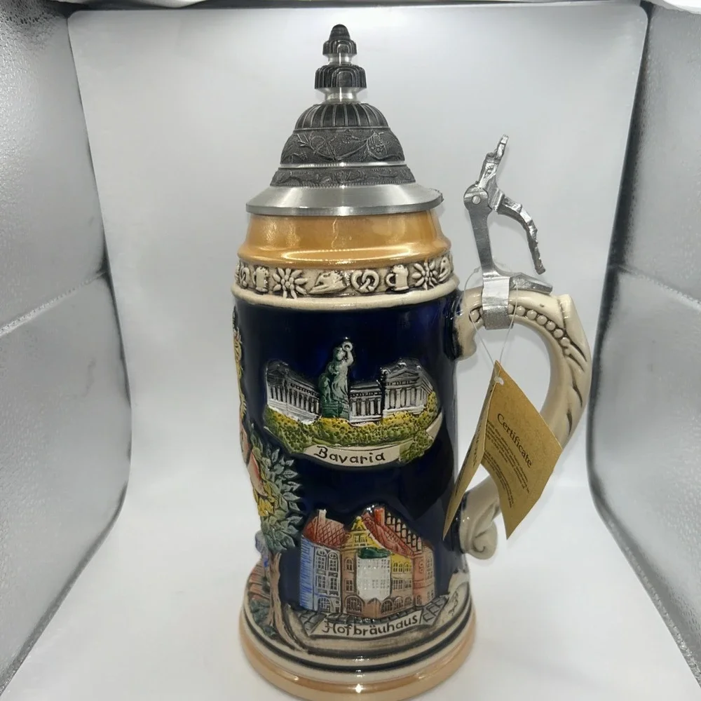 Zöller & Born Oktoberfest Munich Beer Stein LE 1394/5000 Pewter Lid‎ DAMAGED/COA